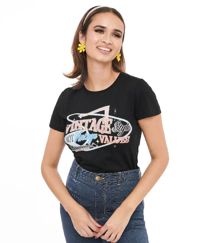 1950s Black Vintage Style Not Vintage Values Fitted Graphic Tee