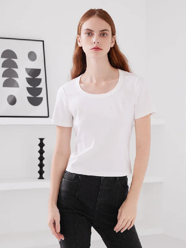 Round Neck Bead Slim T-shirt