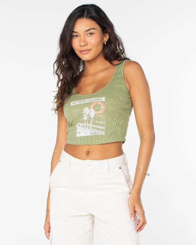 Born In Paradise Tank Top - Oil Green