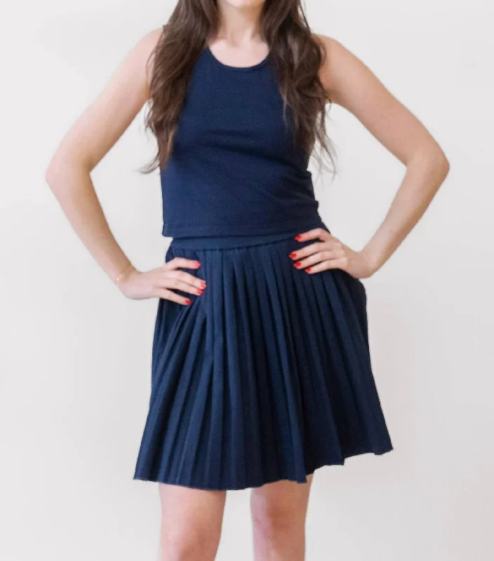 Les Tien Paulina Box Pleat Tennis Skirt In Navy