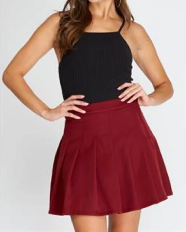 Pleated Woven Skirt In Garnet