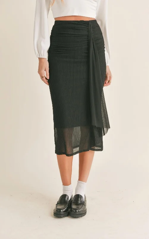 Ruched Midi Skirt In Black