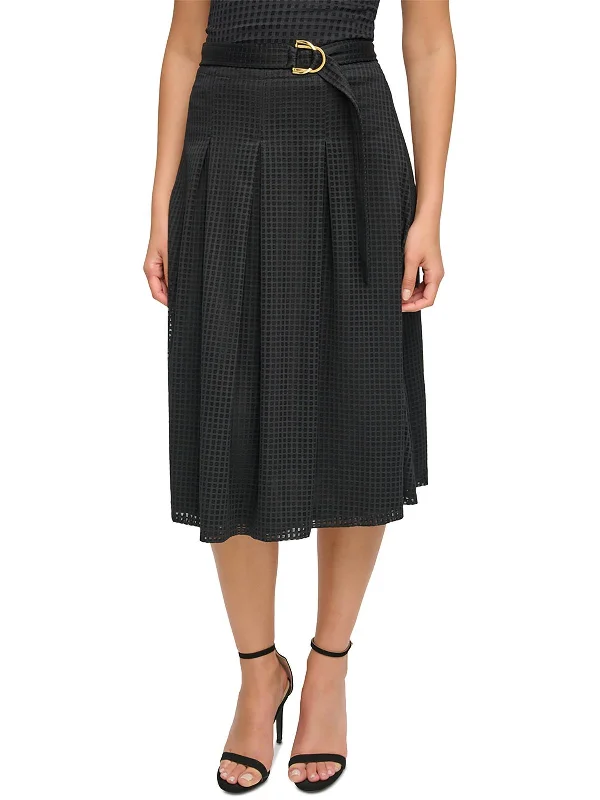 Womens Belted Burnout A-Line Skirt