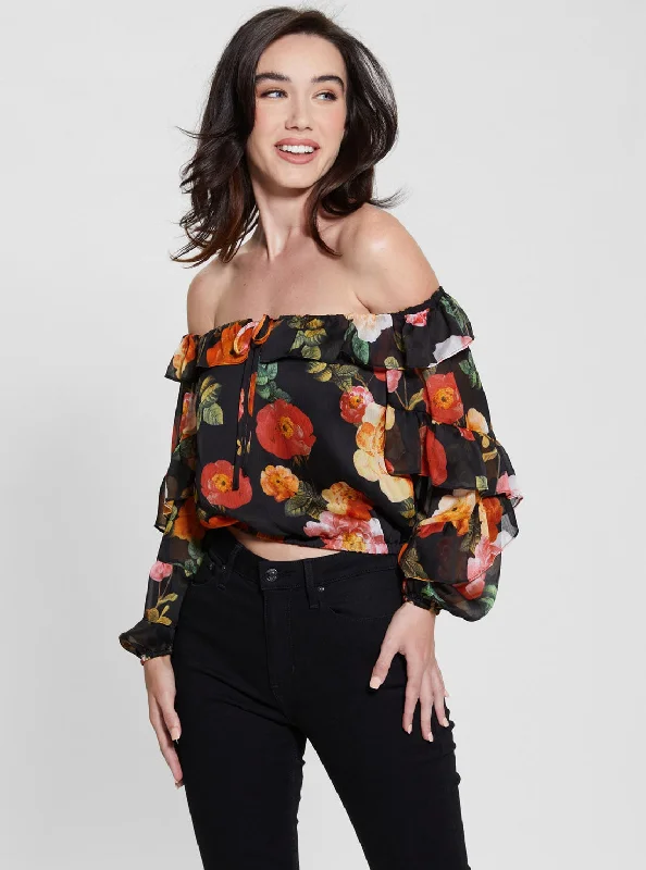 Black Floral Shani Ruffle Top