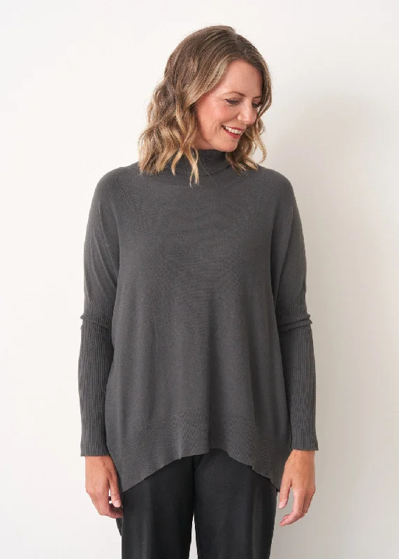 FLICK ROLL NECK SWEATER - DARK STONE