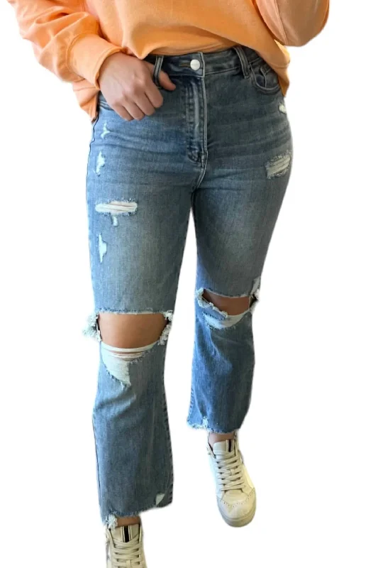 High Rise Ankle Flare Jeans In Medium Wash