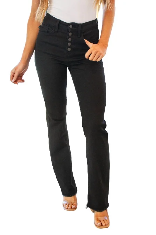 High Rise Button Fly Bootcut Jeans In Black