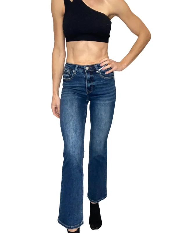 Mid Rise Relaxed Bootcut Jeans In Dark Blue