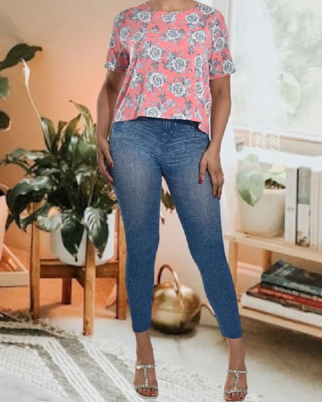 Pink And Grey Floral Top