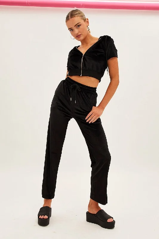 Black Velvet Flared Hem Pants