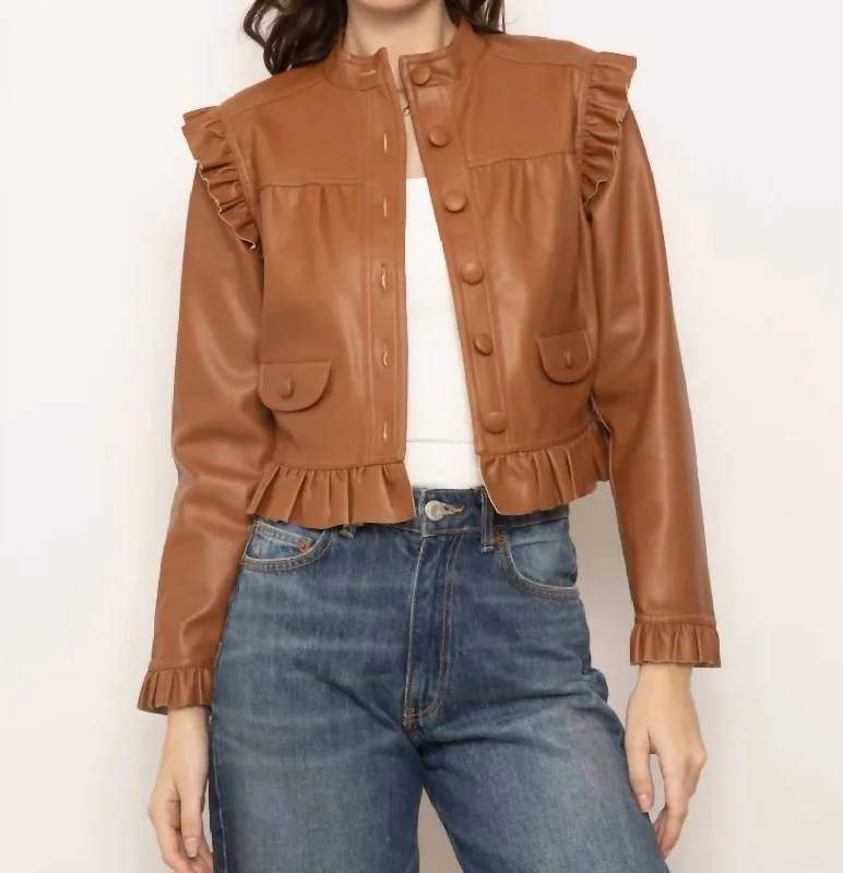 Celine Girly Moto Jacket In Saddle Brown