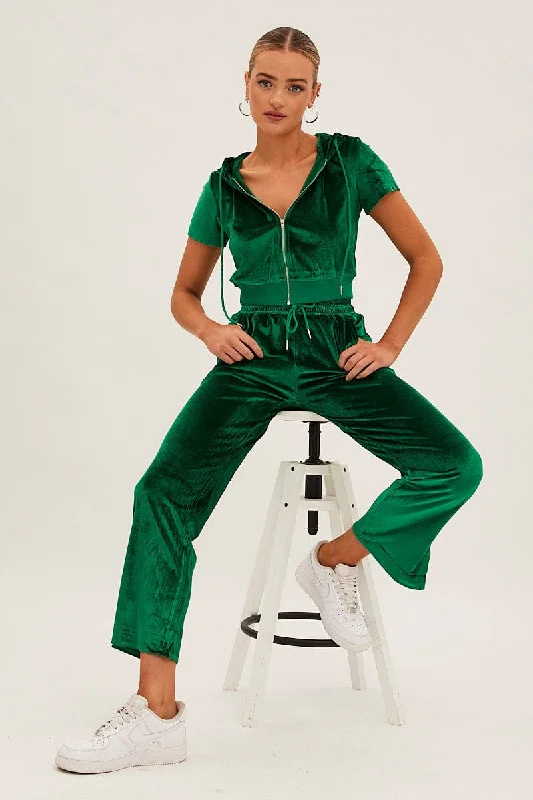 Green Velvet Flared Hem Pants