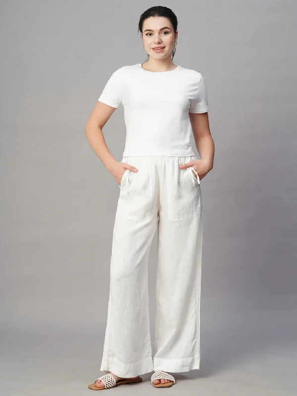 Women's White Linen Cotton Wide Leg Pant