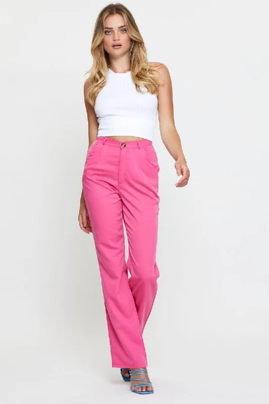 Pink Wide Leg Pant High Rise