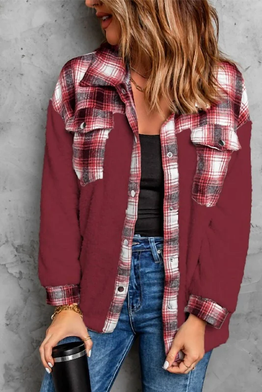 Sherpa Plaid Shacket In Red