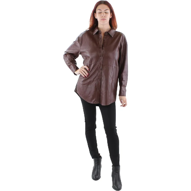 Womens Faux Leather Long Sleeves Shirt Jacket