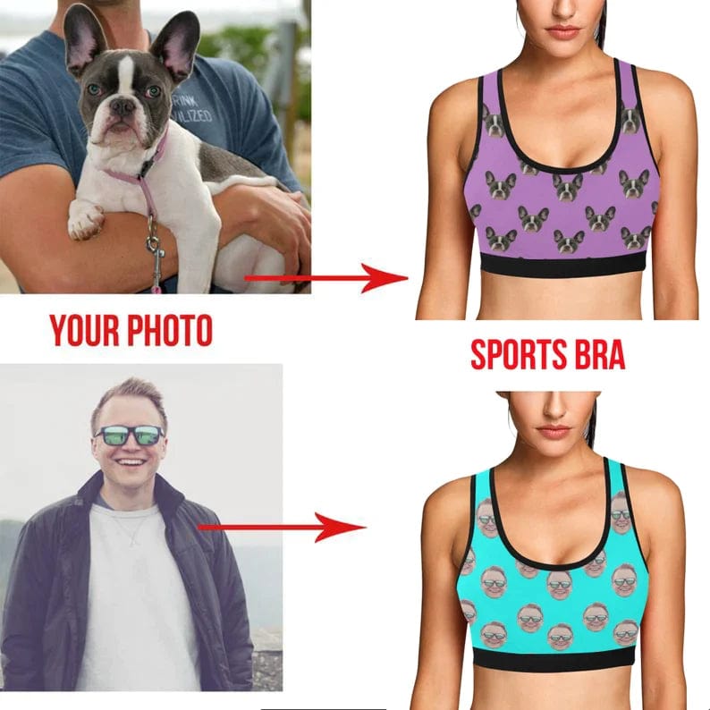 Custom Husband Face Five Colors Sports Bra Personalized Women's All Over Print Yoga Sports Bra