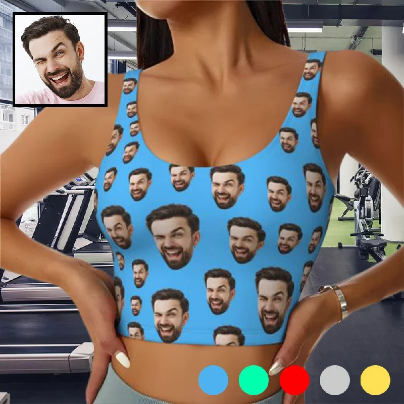 Custom Husband Face Five Colors Sports Bra Personalized Women's All Over Print Yoga Sports Bra