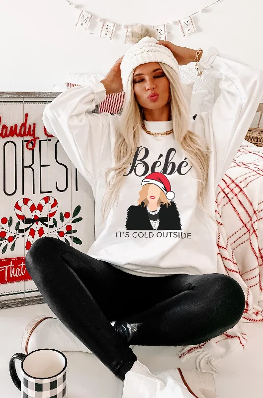 "Bebe It's Cold Outside" Graphic Crewneck (White) - Print On Demand