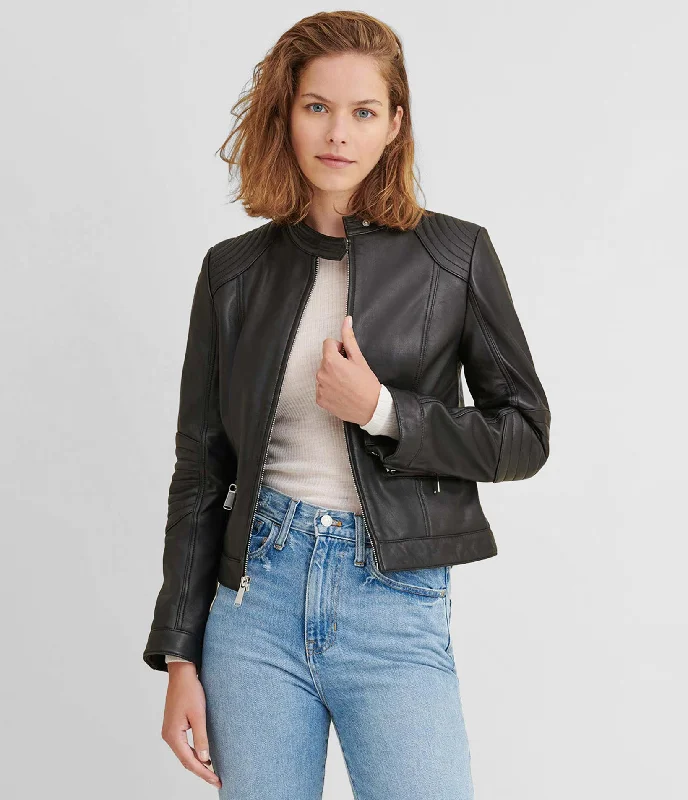 Leather Jacket With Quilted Shoulder