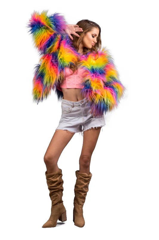 Women's Shaggy Crop Coat in "Rainbow"