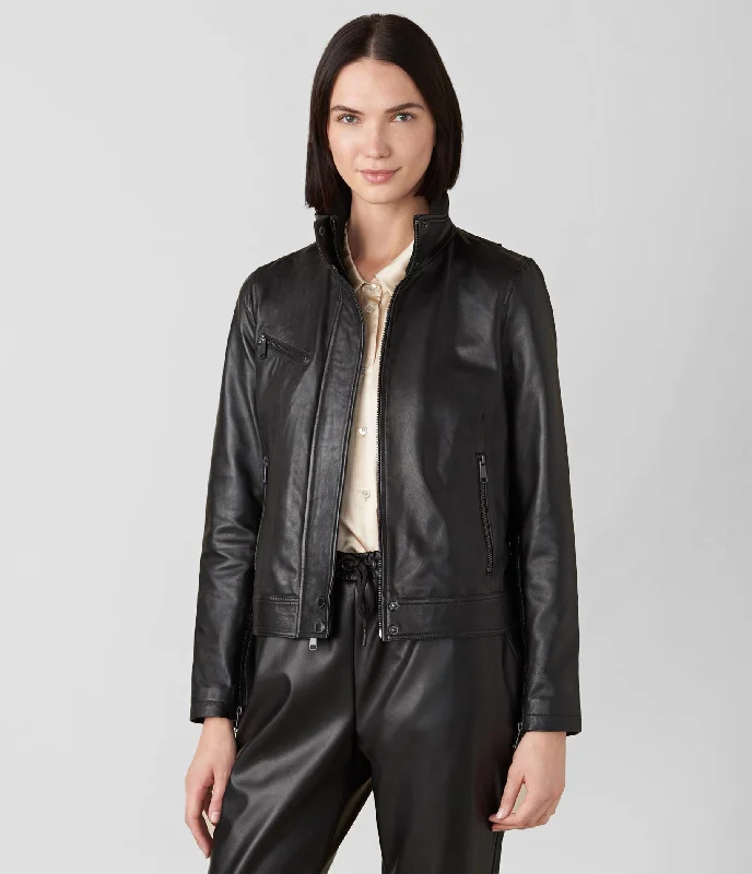 Olivia Genuine Leather Jacket With Stand Collar