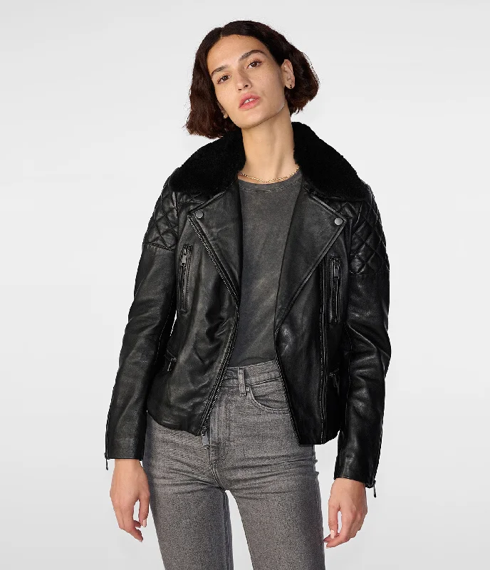 Rose Moto Jacket With Removeable Shearling Collar