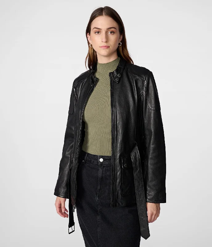 Lauren Long Belted Leather Jacket