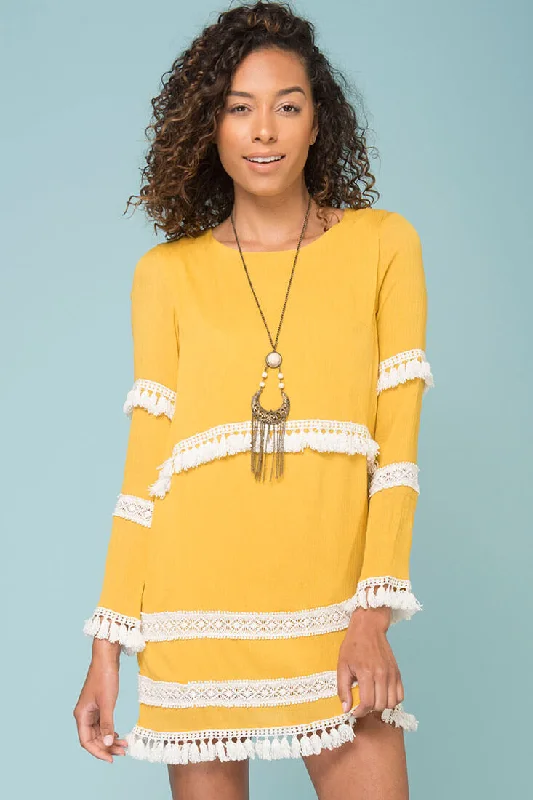 Ansley Cute Tassle Dress Yellow Mustard