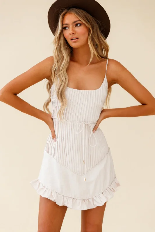 Charmed Pintuck Pleat Spaghetti Strap Dress Beige