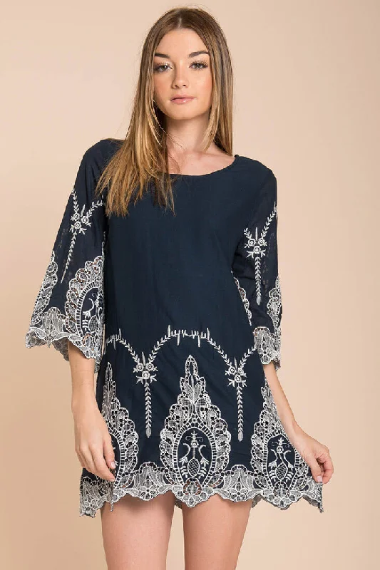 Marina Embroidered Tunic Dress Navy