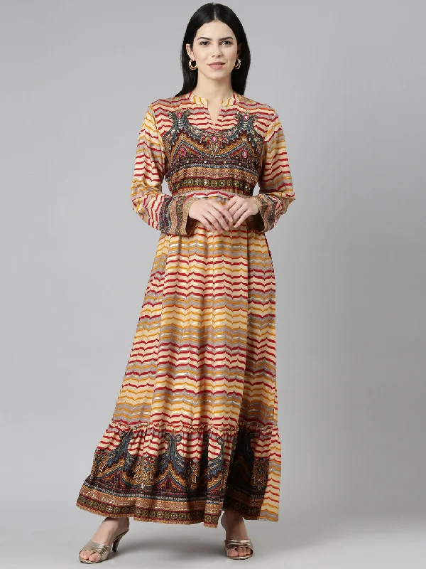 Neeru's Mustard Straight Casual Printed Dress