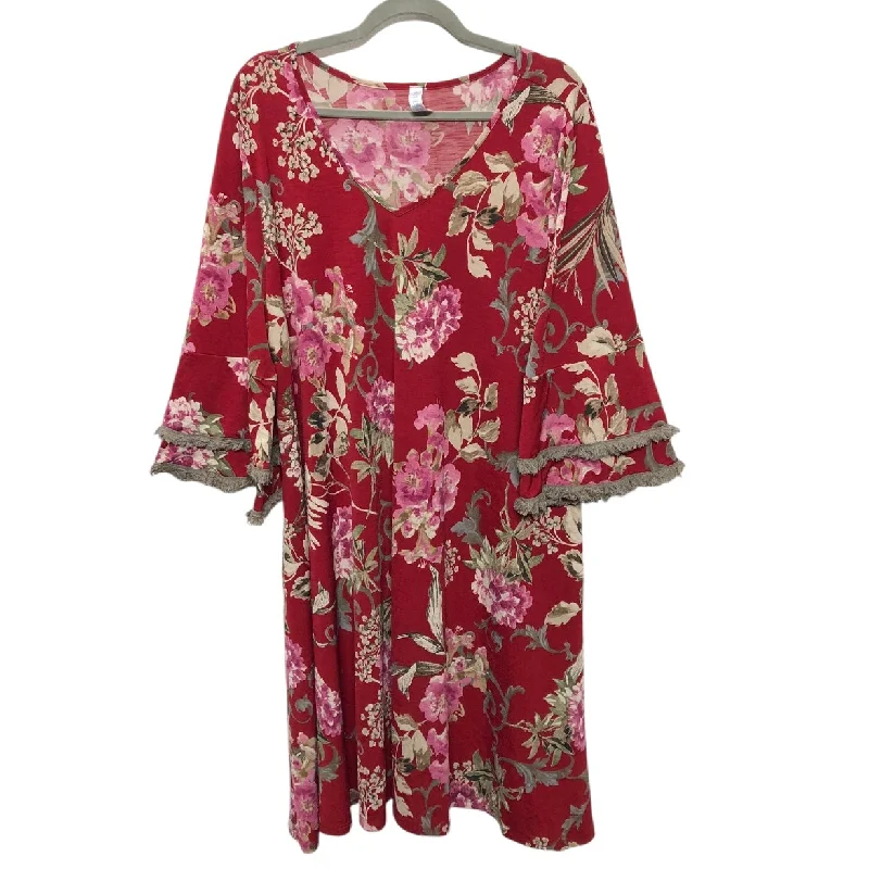 Dress Casual Midi By Paisley Grace In Cream & Red, Size: 2x