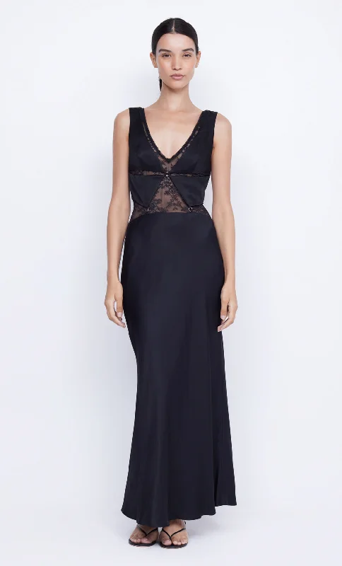 JULIETTE V NECK MAXI DRESS - BLACK