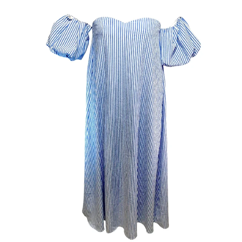 Kenner Off-the-Shoulder Maxi Dress By Pomander Place by Tuckernuck  In Blue Stripe, Size: S