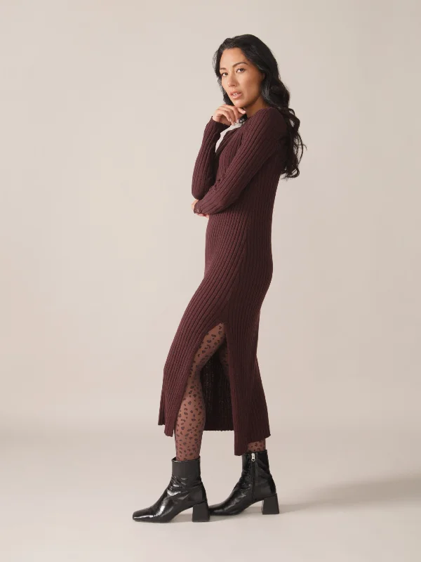 Maxi Ribbed Responsible Merino Dress in Plum