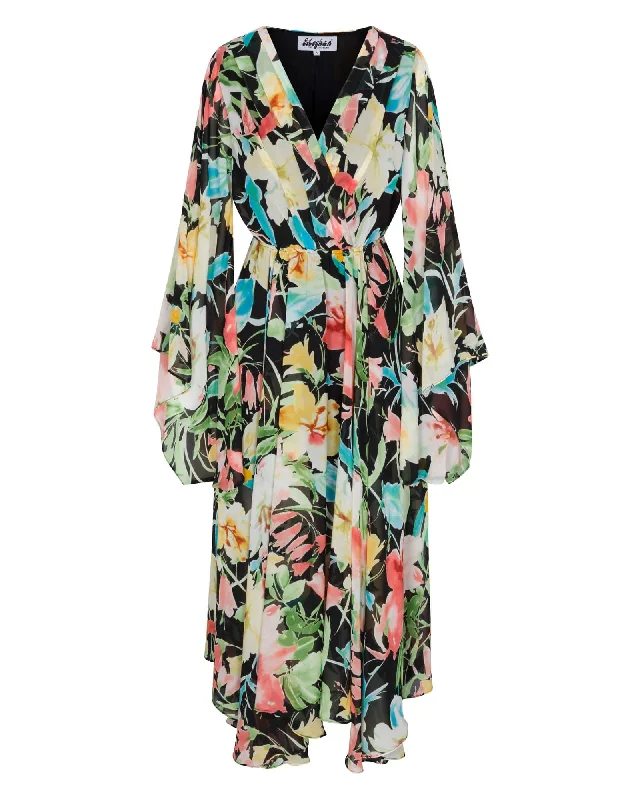 Sunset Midi Dress - Black Watercolor