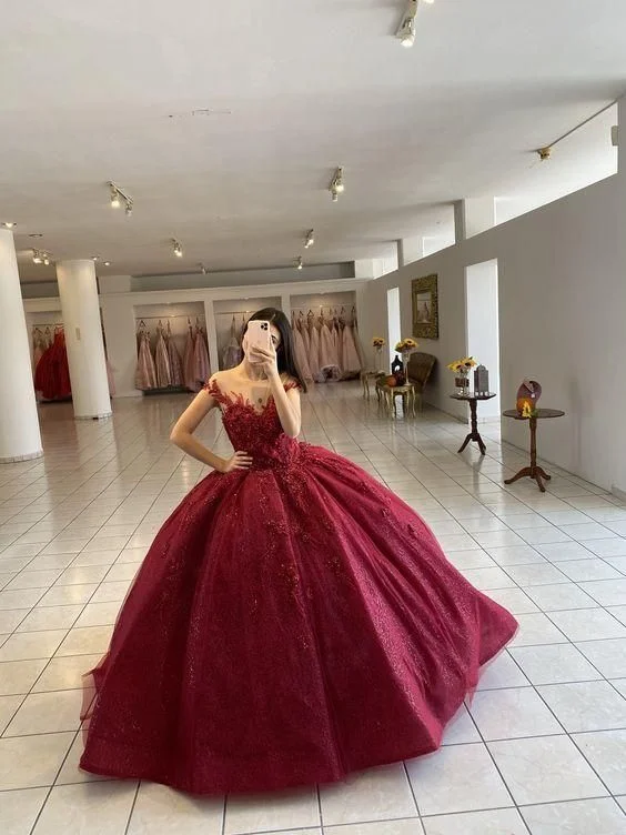 Ball Gown Burgundy Evening Dress Long Prom Dress         S3175