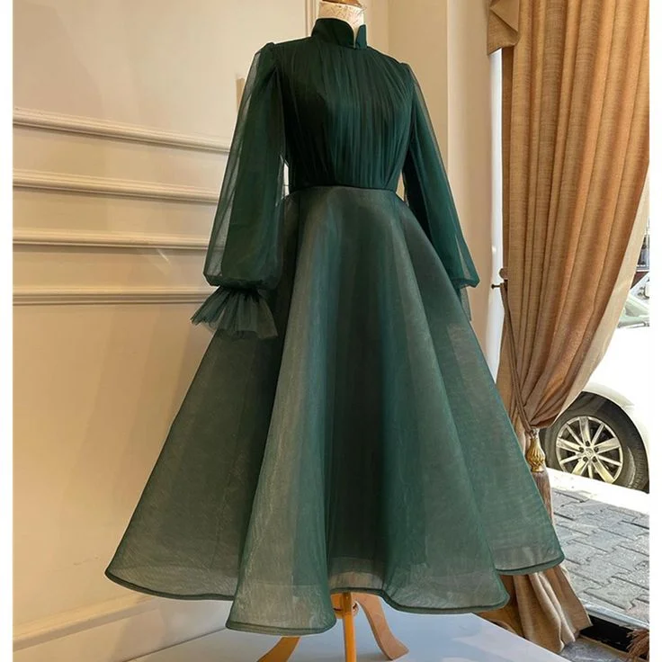 Elegant Muslim Evening Dress Long Sleeves High Neck Special Occasion Party Dress     S3578