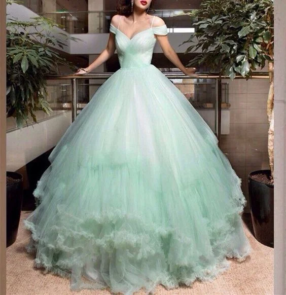 Lovely Sage Green Tulle Prom Dress, Junior Party Dress Formal Dress     S3347