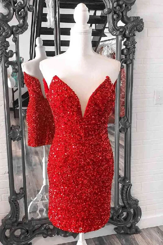 Tight Strapless Sequins Short Party Dress      S3151