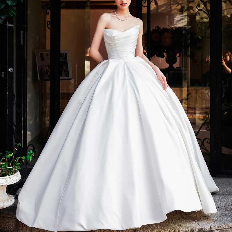 Asymmetrical Ball Gown Satin Wedding Dress with Ruched