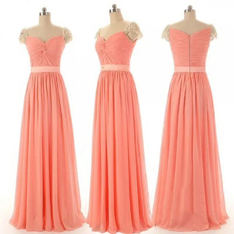 Long  Beautiful Beading Chiffon Inexpensive Bridesmaid Dress ,Simple Cheap Prom Dress, WG14