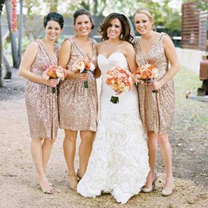 Best Sale Sequin Off Shoulder V-Neck Shinning Inexpensive Free Custom Bridesmaid Dress, WG13