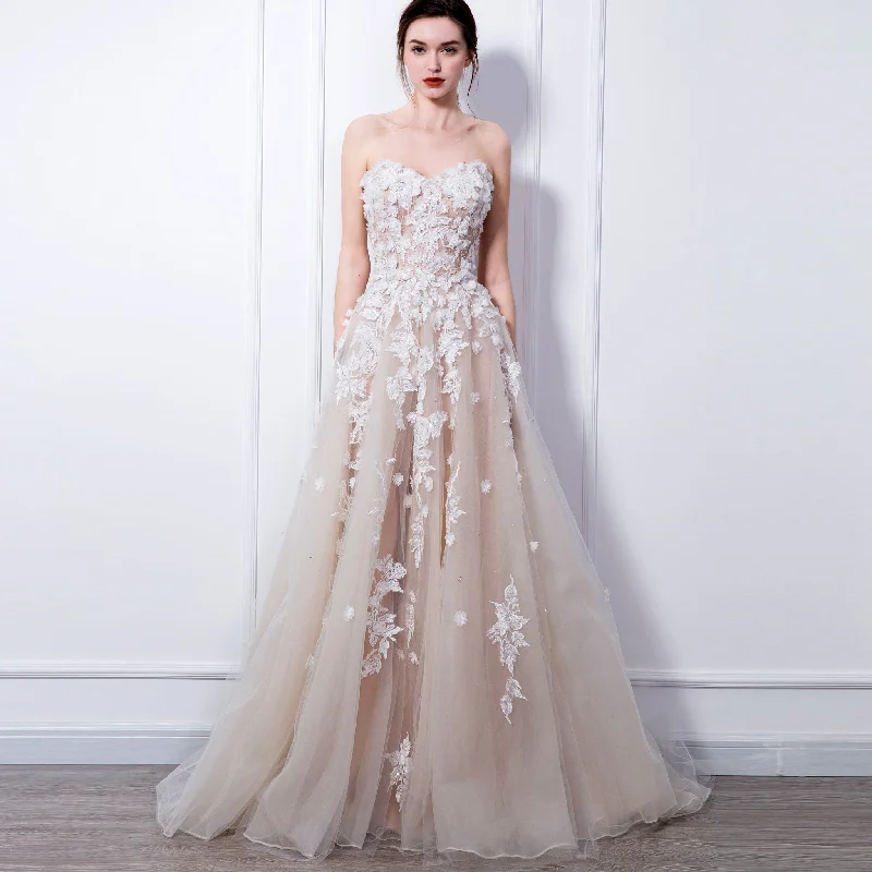 Champagne A-line Wedding Dress with Sweetheart Neckline