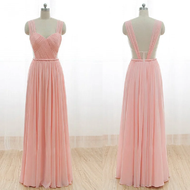 Cheap Long Chiffon Pink Off Shoulder Bridesmaid Dresses, WG21