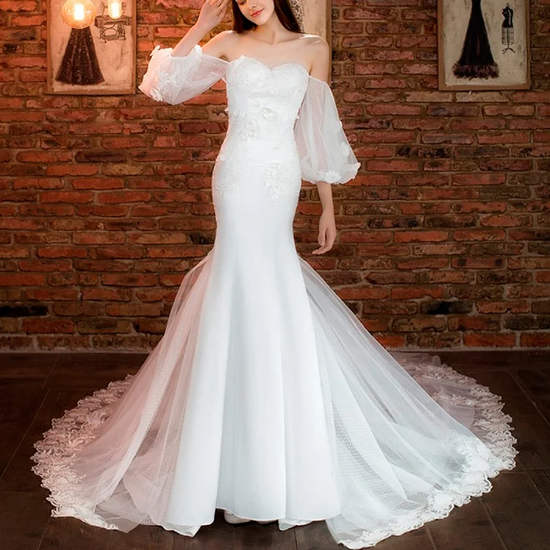 Fit Flare Sweetheart Princess Wedding Dress with Lantern Sleeve