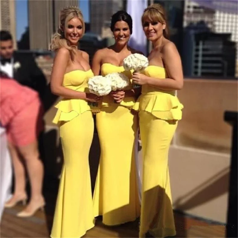 Long Yellow Mermaid Sweetheart Unique Elegant Formal Bridesmaid Dresses , PD0251