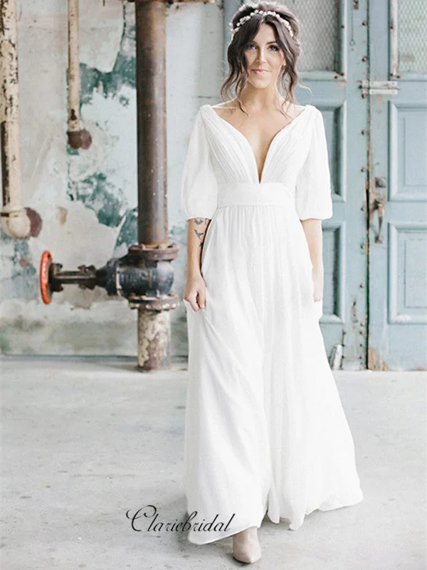 Newest Popular Unique Chiffon Wedding Dresses, V-neck Wedding Dresses