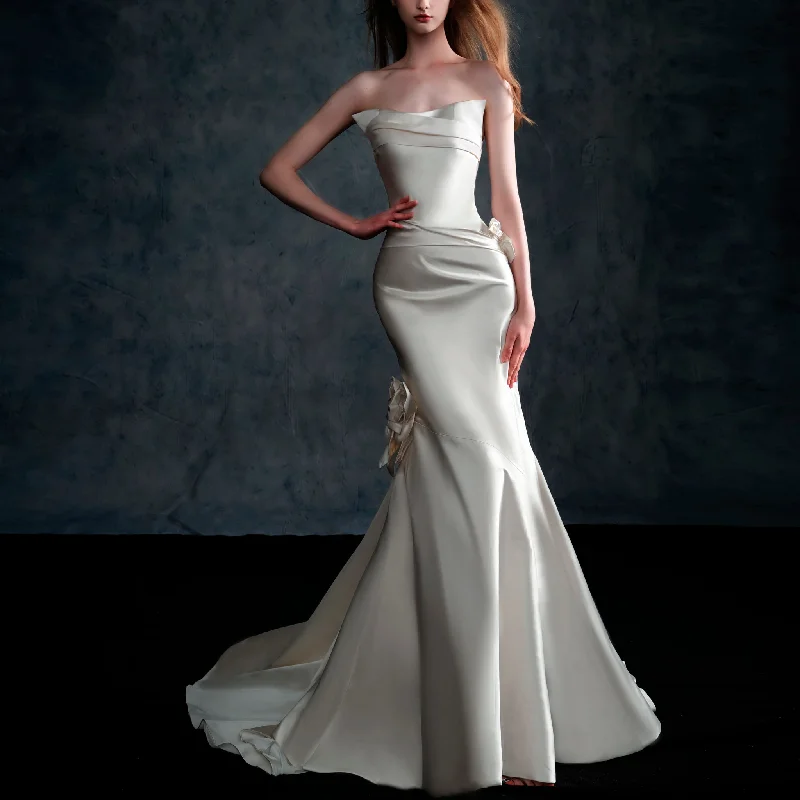 Satin Mermaid Wedding Dress with Curvy Neckline